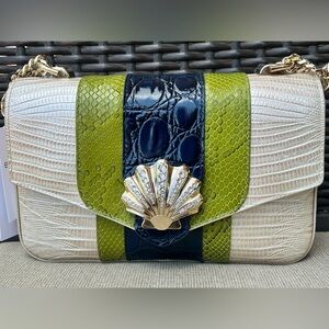 NWT Brahmin ROSA in MULTI ANTIGUO Convertible Chain & Leather Strap Bag